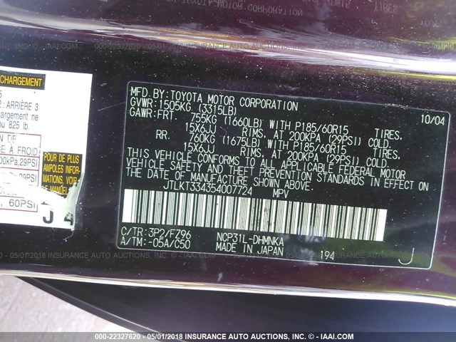 JTLKT334354007724 - 2005 TOYOTA SCION XB წითელი ფოტო 9