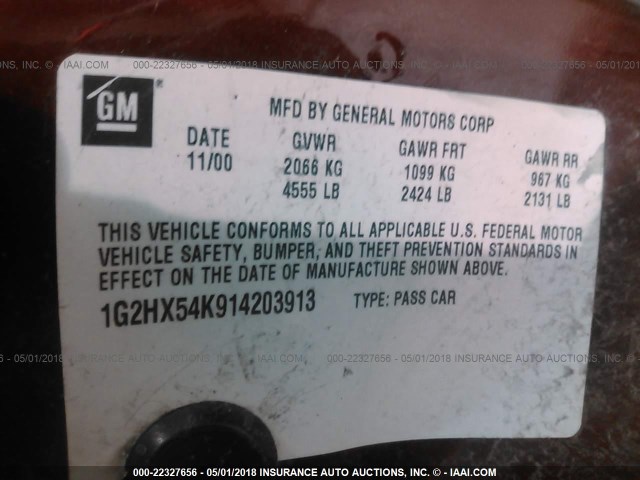 1G2HX54K914203913 - 2001 PONTIAC BONNEVILLE SE BURGUNDY photo 9