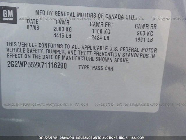 2G2WP552X71116290 - 2007 PONTIAC GRAND PRIX GRAY photo 9