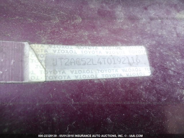 JT2AC52L4T0192116 - 1996 TOYOTA TERCEL STD/DX MAROON photo 9