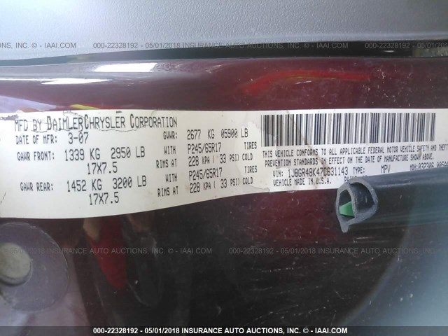 1J8GR48K47C631143 - 2007 JEEP GRAND CHEROKEE LAREDO/COLUMBIA/FREEDOM 红色 照片 9