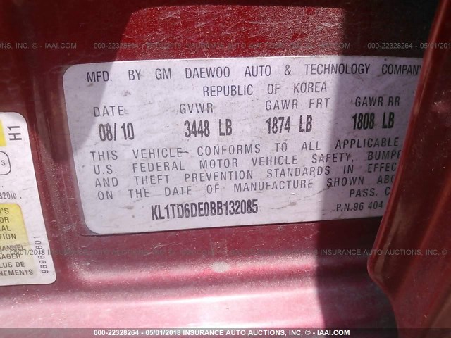 KL1TD6DE0BB132085 - 2011 CHEVROLET AVEO LS/LT 紫色 照片 9