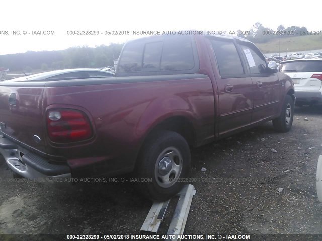 1FTRW07L91KB76637 - 2001 FORD F150 SUPERCREW MAROON photo 4