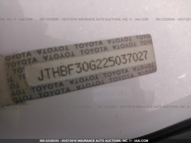 JTHBF30G225037027 - 2002 LEXUS ES 300 WHITE photo 9