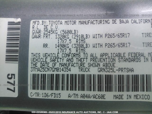 3TMAZ5CN7GM014354 - 2016 TOYOTA TACOMA DBL CAB/SR5/TRD SPORT/OR SILVER photo 9