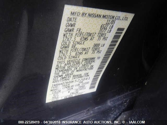 1N6AA07B46N527041 - 2006 NISSAN TITAN XE/SE/LE GRAY photo 9