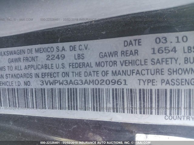 3VWPW3AG3AM020961 - 2010 VOLKSWAGEN NEW BEETLE 黑色 照片 9