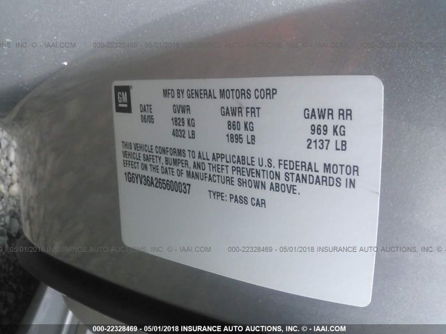 1G6YV36A265600037 - 2006 CADILLAC XLR SILVER photo 9