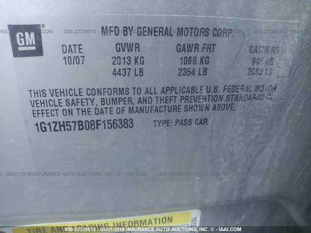 1G1ZH57B08F156383 - 2008 CHEVROLET MALIBU 1LT 银色 照片 9