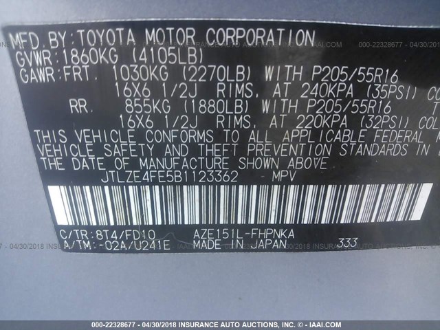 JTLZE4FE5B1123362 - 2011 TOYOTA SCION XB SILVER photo 9