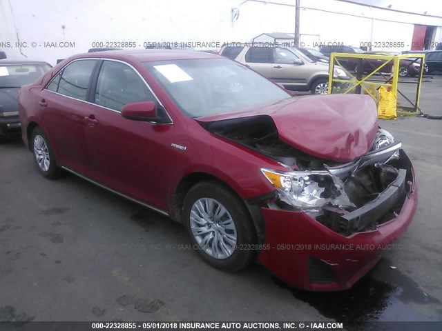 4T1BD1FK9DU091663 - 2013 TOYOTA CAMRY HYBRID/LE/XLE RED photo 1