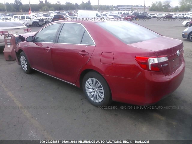 4T1BD1FK9DU091663 - 2013 TOYOTA CAMRY HYBRID/LE/XLE 红色 照片 3