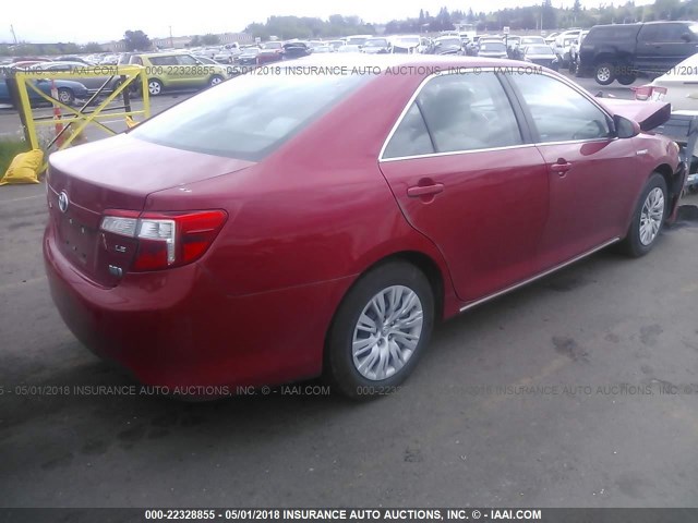 4T1BD1FK9DU091663 - 2013 TOYOTA CAMRY HYBRID/LE/XLE 红色 照片 4