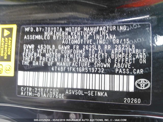 4T4BF1FK1GR519732 - 2016 TOYOTA CAMRY LE/XLE/SE/XSE BLACK photo 9