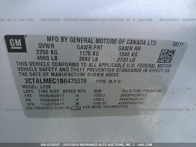 2CTALMEC1B6475578 - 2011 GMC TERRAIN SLE SILVER photo 9