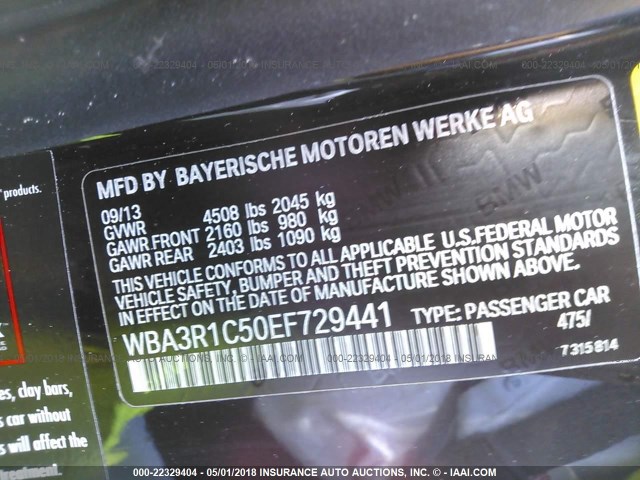 WBA3R1C50EF729441 - 2014 BMW 435 I BLACK photo 9