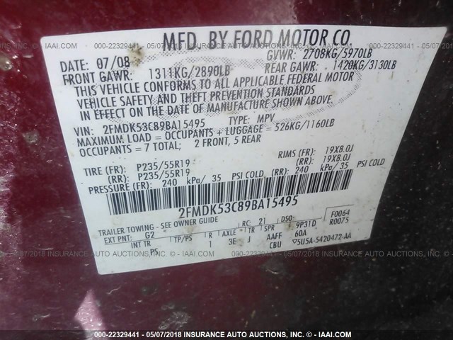 2FMDK53C89BA15495 - 2009 FORD FLEX LIMITED RED photo 9