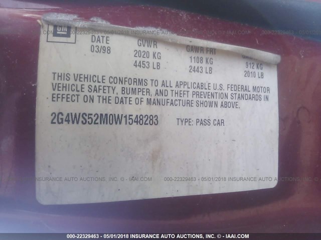 2G4WS52M0W1548283 - 1998 BUICK CENTURY CUSTOM RED photo 9