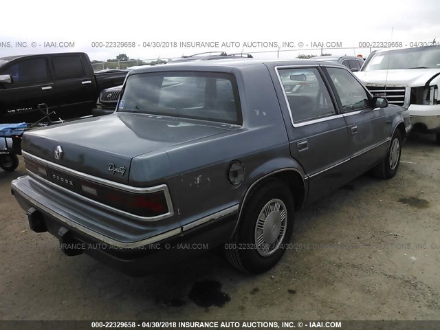 1B3XC46R1MD256103 - 1991 DODGE DYNASTY TEAL photo 4