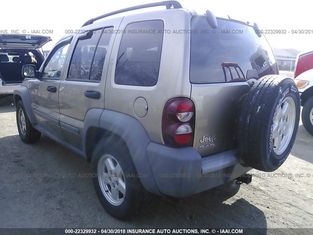 1J4GL48K05W615701 - 2005 JEEP LIBERTY SPORT TAN photo 3