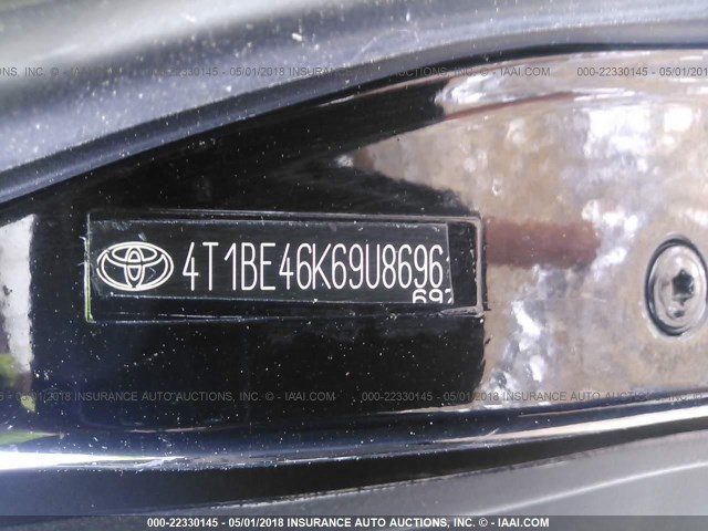 4T1BE46K69U869617 - 2009 TOYOTA CAMRY SE/LE/XLE BLACK photo 9