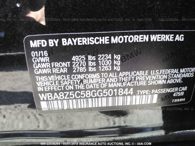 WBA8Z5C58GG501844 - 2016 BMW 328 XIGT/SULEV BLACK photo 9