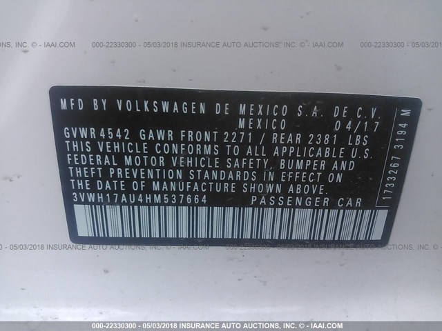 3VWH17AU4HM537664 - 2017 VOLKSWAGEN Golf Alltrack S/SE/SEL 黄色 照片 9