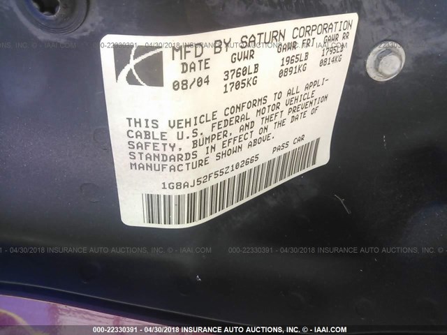 1G8AJ52F55Z102665 - 2005 SATURN ION LEVEL 2 RED photo 9