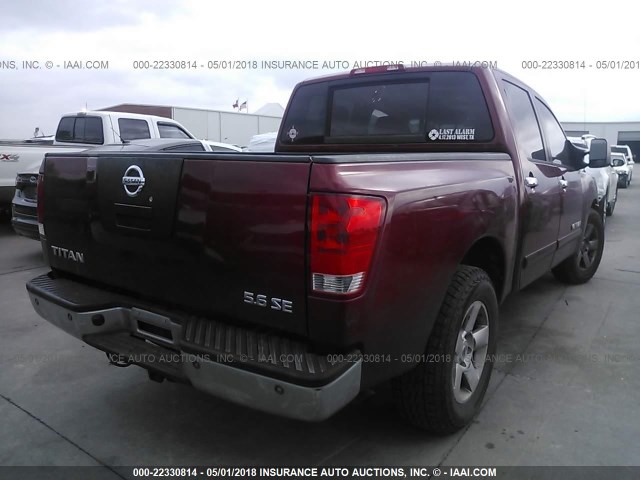 1N6BA07A67N204400 - 2007 NISSAN TITAN XE/SE/LE MAROON photo 4