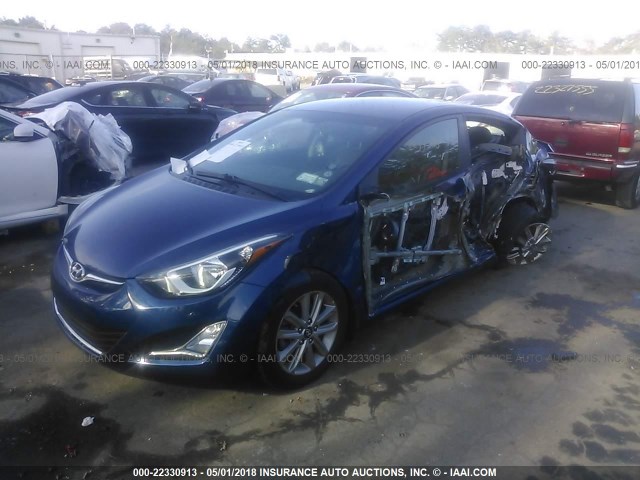 5NPDH4AE8GH720624 - 2016 HYUNDAI ELANTRA SE/SPORT/LIMITED BLUE photo 2