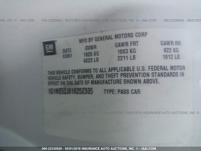 1G1NE52J616252305 - 2001 CHEVROLET MALIBU LS 白色 照片 9