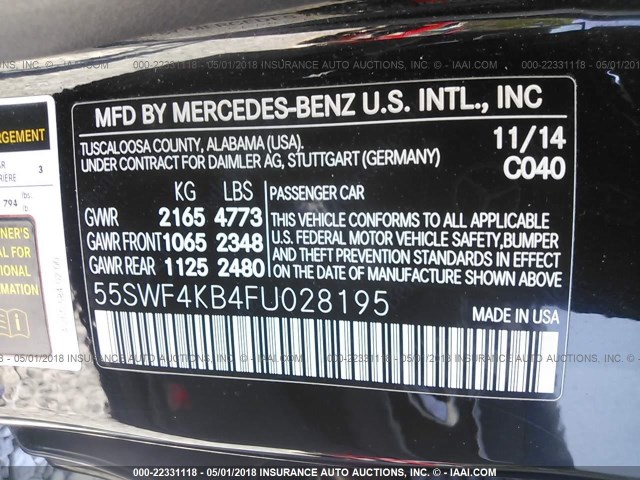 55SWF4KB4FU028195 - 2015 MERCEDES-BENZ C 300 4MATIC BLACK photo 9