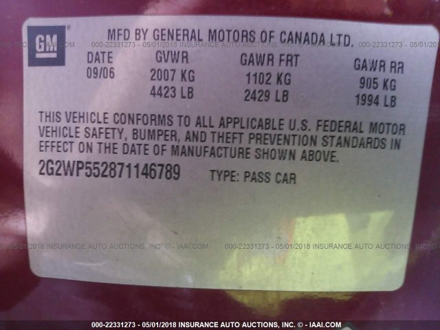 2G2WP552871146789 - 2007 PONTIAC GRAND PRIX RED photo 9