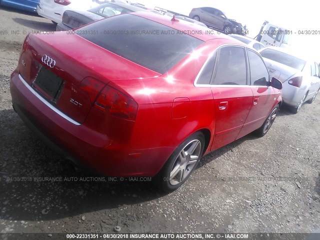 WAUDF78E87A027876 - 2007 AUDI A4 2.0T QUATTRO RED photo 4