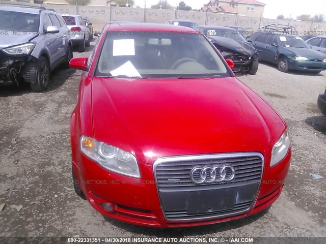 WAUDF78E87A027876 - 2007 AUDI A4 2.0T QUATTRO RED photo 6