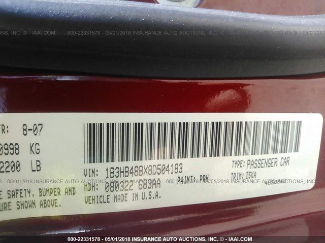 1B3HB48BX8D504183 - 2008 DODGE CALIBER SXT RED photo 9