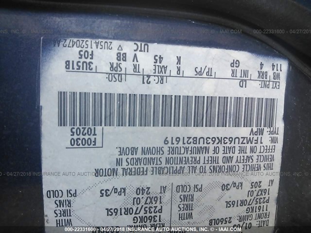 1FMZU63K63UB21619 - 2003 FORD EXPLORER XLT/XLT SPORT/NBX 蓝色 照片 9