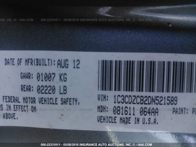 1C3CDZCB2DN521589 - 2013 DODGE AVENGER SXT SILVER photo 9