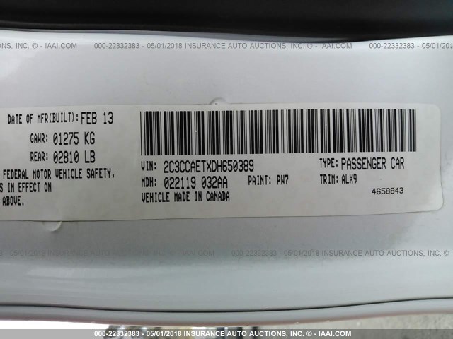 2C3CCAETXDH650389 - 2013 CHRYSLER 300C WHITE photo 9