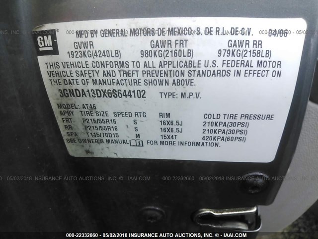 3GNDA13DX6S644102 - 2006 CHEVROLET HHR LS GRAY photo 9
