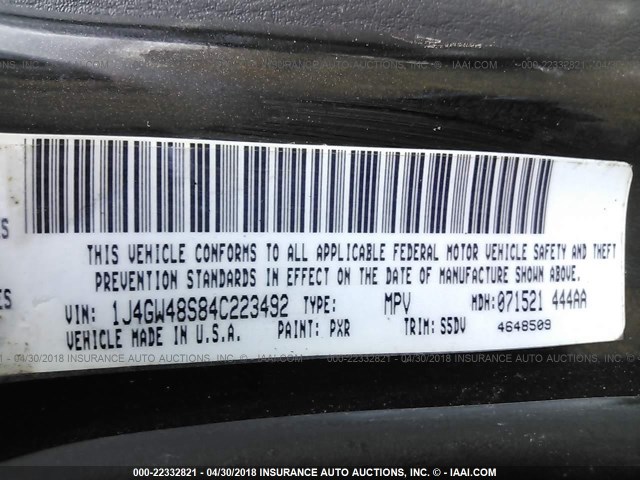 1J4GW48S84C223492 - 2004 JEEP GRAND CHEROKEE LAREDO/COLUMBIA/FREEDOM 黑色 照片 9