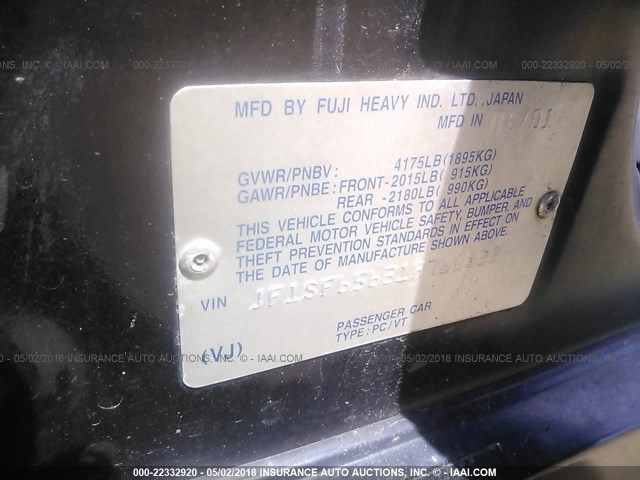 JF1SF65631H768832 - 2001 SUBARU FORESTER S BLACK photo 9