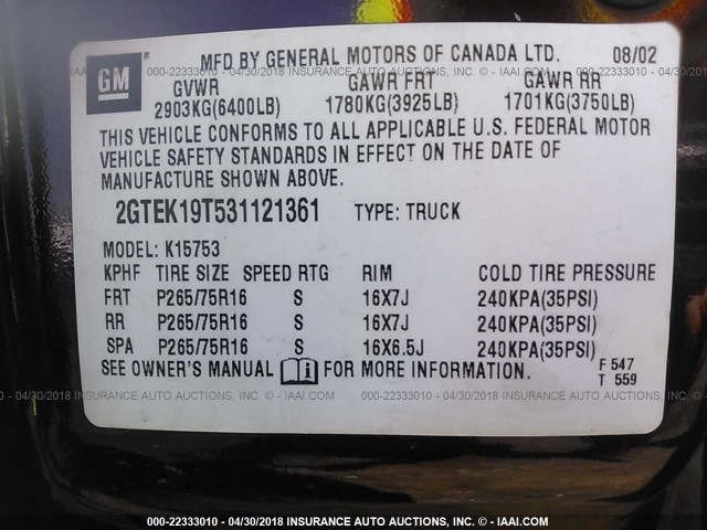 2GTEK19T531121361 - 2003 GMC NEW SIERRA K1500 MAROON photo 9