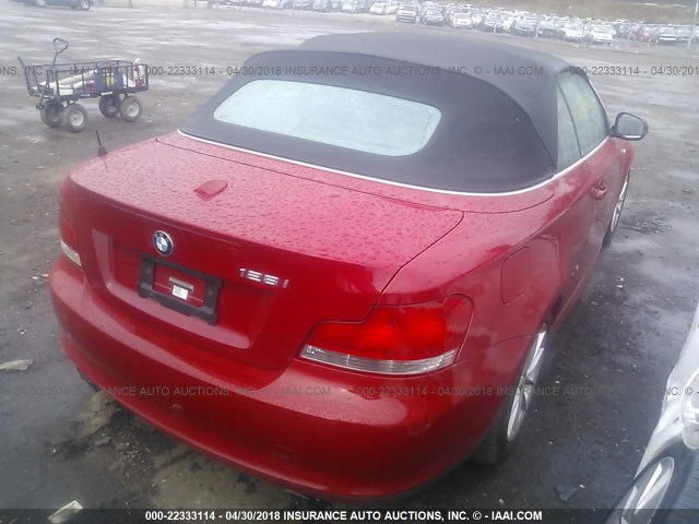 WBAUL7C58BVM79439 - 2011 BMW 128 I RED photo 4