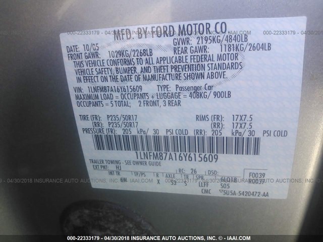 1LNFM87A16Y615609 - 2006 LINCOLN LS 银色 照片 9