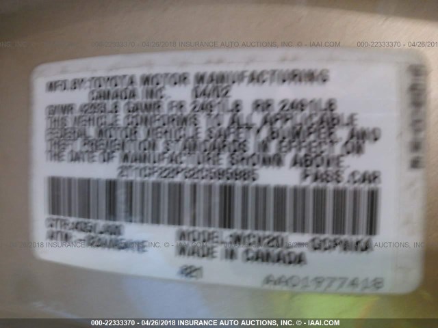 2T1CF22P32C595985 - 2002 TOYOTA CAMRY SOLARA SE/SLE 金色 照片 9