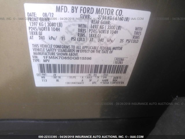 1FM5K7D85DGB15596 - 2013 FORD EXPLORER XLT GREEN photo 9