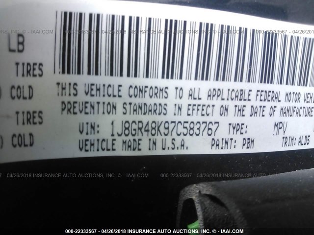 1J8GR48K97C583767 - 2007 JEEP GRAND CHEROKEE LAREDO/COLUMBIA/FREEDOM 灰色 照片 9
