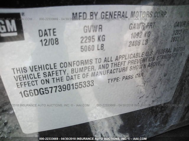 1G6DG577390155333 - 2009 CADILLAC CTS BLACK photo 9