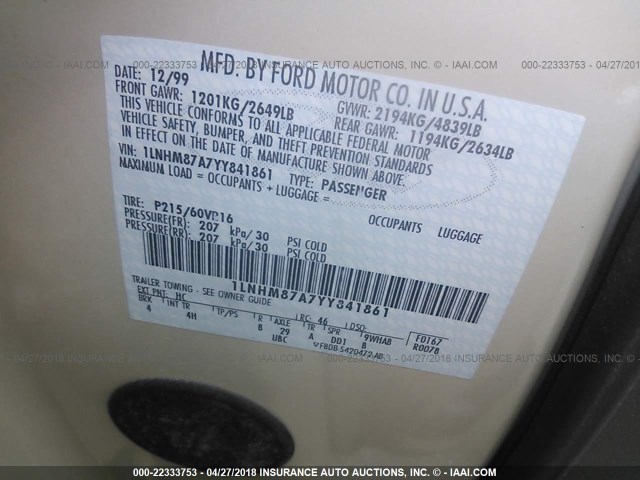 1LNHM87A7YY841861 - 2000 LINCOLN LS BLACK photo 9